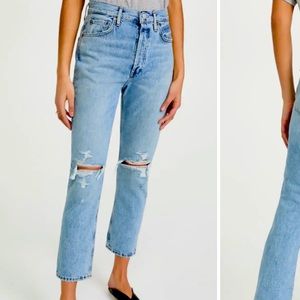 AGOLDE Riley Ripped Super High Waist Crop Straight Leg Jeans size 28